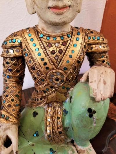 Early 20th Century Thai Seated Boy Emperor Polychrome Statue