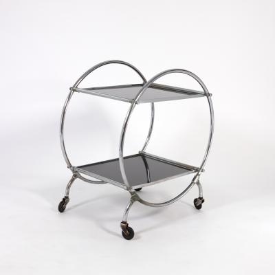 Early 20th Century Tubular Chrome and Ebony Glass Bar Cart circa 1930 