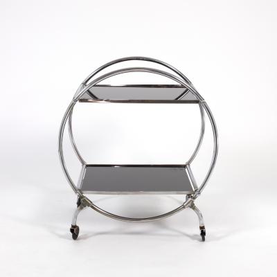 Early 20th Century Tubular Chrome and Ebony Glass Bar Cart circa 1930 