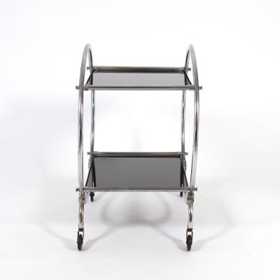 Early 20th Century Tubular Chrome and Ebony Glass Bar Cart circa 1930 