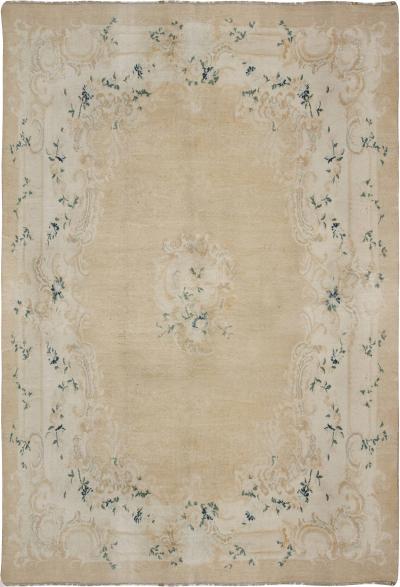 Early 20th Century Turkish Angora Oushak Floral Beige Ivory Handmade Mohair Rug