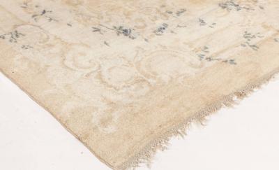 Early 20th Century Turkish Angora Oushak Floral Beige Ivory Handmade Mohair Rug