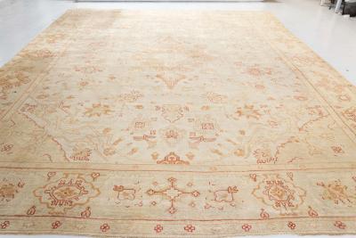 Early 20th Century Turkish Oushak Beige Gold Orange Hand Knotted Wool Rug