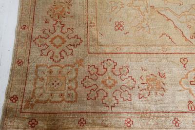 Early 20th Century Turkish Oushak Beige Gold Orange Hand Knotted Wool Rug