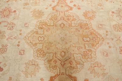 Early 20th Century Turkish Oushak Beige Gold Orange Hand Knotted Wool Rug