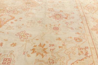 Early 20th Century Turkish Oushak Beige Gold Orange Hand Knotted Wool Rug