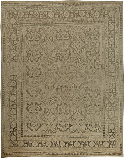 Early 20th Century Turkish Oushak Cool Brown Handmade Wool Rug