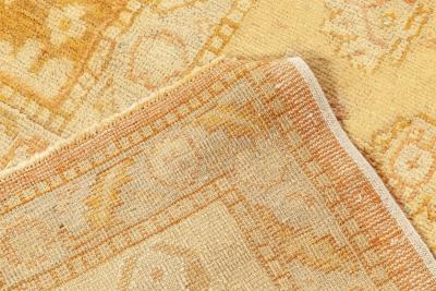 Early 20th Century Turkish Oushak Gold Green Orange and Pink Rug