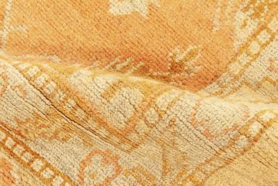 Early 20th Century Turkish Oushak Gold Green Orange and Pink Rug