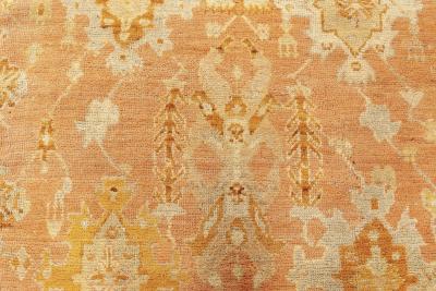Early 20th Century Turkish Oushak Gold Green Orange and Pink Rug