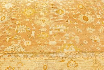 Early 20th Century Turkish Oushak Gold Green Orange and Pink Rug