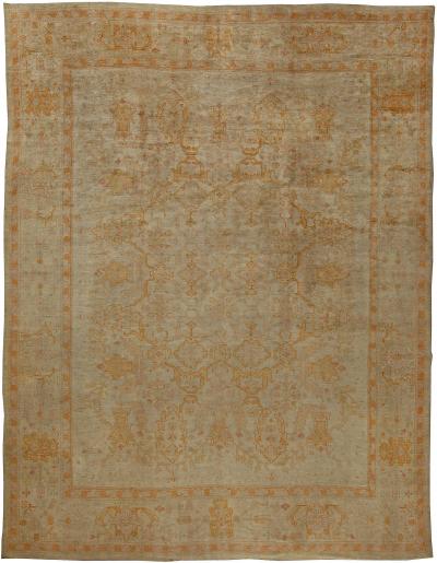 Early 20th Century Turkish Oushak Rug in Beige Orange Yellow Shades