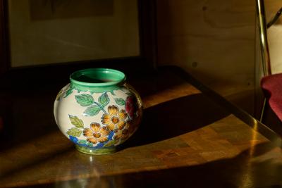 Early 20th Century Vase with Flower Decor Gouda Holland