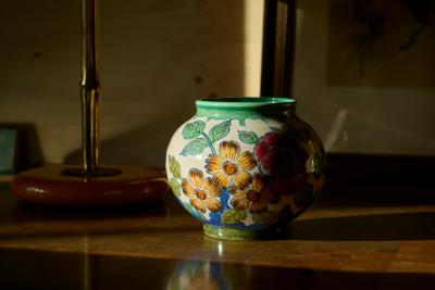 Early 20th Century Vase with Flower Decor Gouda Holland