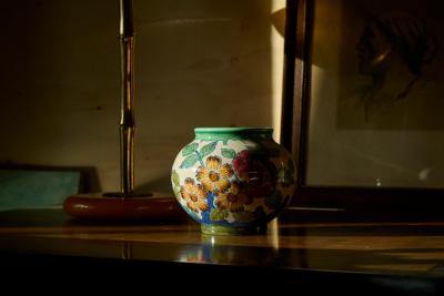 Early 20th Century Vase with Flower Decor Gouda Holland