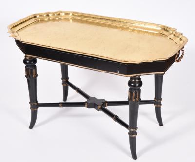 Early 20th Century Wood Frame Brass Tray Table
