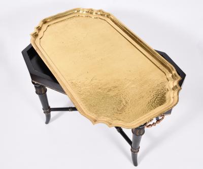 Early 20th Century Wood Frame Brass Tray Table