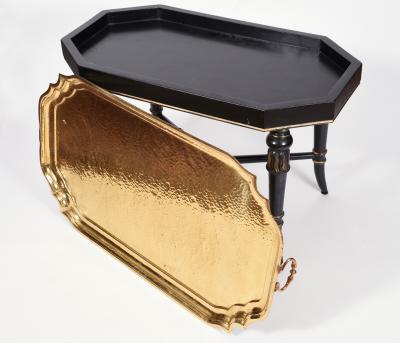 Early 20th Century Wood Frame Brass Tray Table