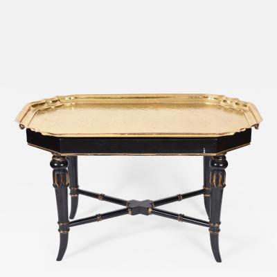 Early 20th Century Wood Frame Brass Tray Table