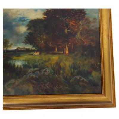 Early 20th Century Wood Framed Oil Board Decorative Painting