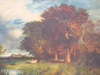 Early 20th Century Wood Framed Oil Board Decorative Painting