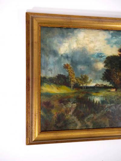 Early 20th Century Wood Framed Oil Board Decorative Painting