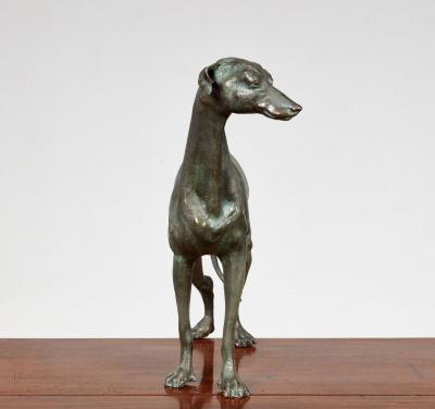 Early 20th c Patinated Solid Bronze Sculpture of a Lean Italian Greyhound