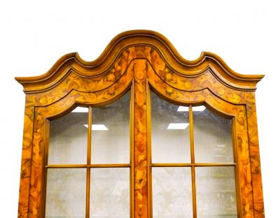 Early 20th century Dutch Marquetry Trumeau Library Cabinet with Drop Front Desk