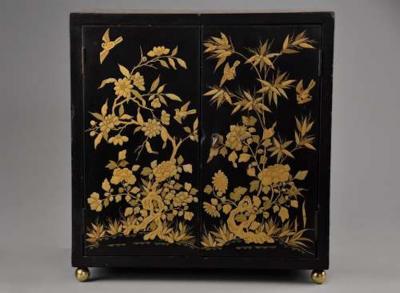 Early 20th century highly decorative Chinese lacquered table cabinet