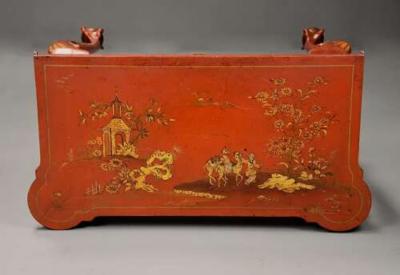 Early 20thC red lacquered Chinoiserie card or games table in the 18thC style