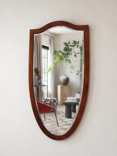 Early Biedermeier Large Antique Pearwood Shield Wall Mirror Vienna 1820s