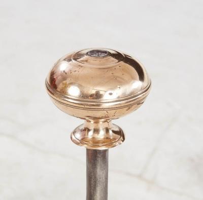 Early Blacksmith Forged Andirons with Polished Bronze Finials