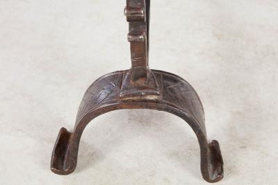 Early Blacksmith Forged Andirons with Polished Bronze Finials