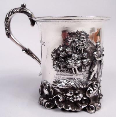 Early English Victorian Baby Cup with Child Pony Pastoral Scene 1838