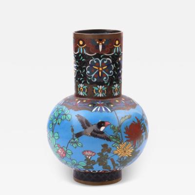 Early Meiji Period Japanese Cloisonne Enamel Bulbous Vase with Geometric