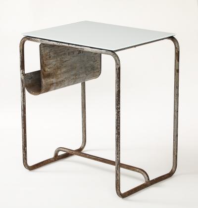 Early Modernist Desk Side Table Nickel Patina Opaline Top France c 1920