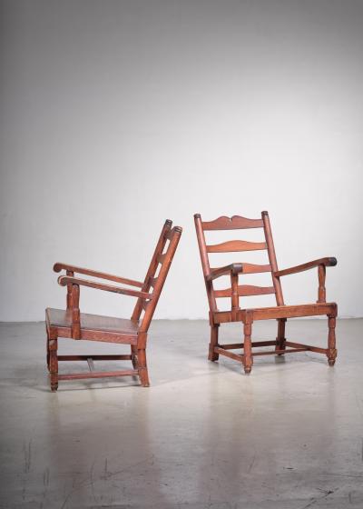 Early Scandinavian Modern pair of Pine armchairs