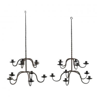 Early Two Tier Forged Iron Chandelier