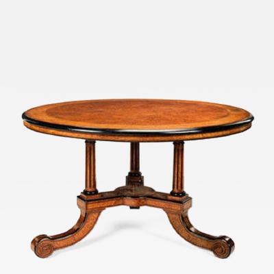 Early Victorian Amboyna Burr Walnut Ebonized Center Table