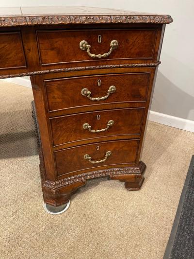 Early Victorian Burl Walnut 2 Pedestal Desk