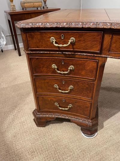 Early Victorian Burl Walnut 2 Pedestal Desk