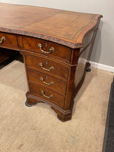 Early Victorian Burl Walnut 2 Pedestal Desk