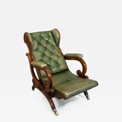 Early Victorian Carved Mahogany Reclining Wing Armchair