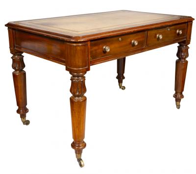 Early Victorian Mahogany Writing Table with Cope Collinson Casters