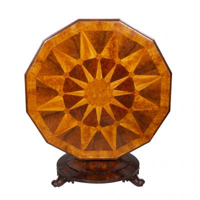 Early Victorian Rosewood Burl Walnut and Elm Center Table