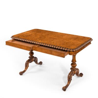 Early Victorian solid walnut library table made for Gillows by John Barrow