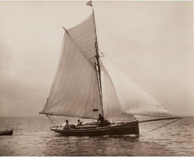 Early silver gelatin photo print Beken of Cowes Yacht Witch towing tender
