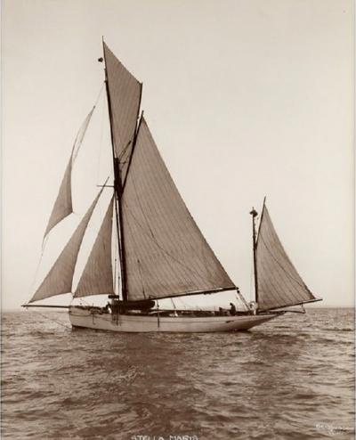 Early silver gelatin photo print by Beken of Cowes Yawl Stella Maris