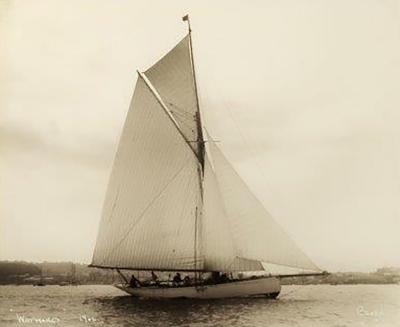 Early silver gelatin photograph print of the Gaff rigged yacht Wayward
