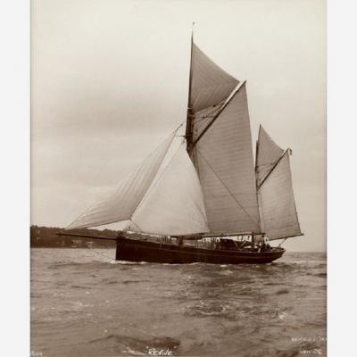 Early silver gelatin photographic print by Beken of Cowes Yacht Revive